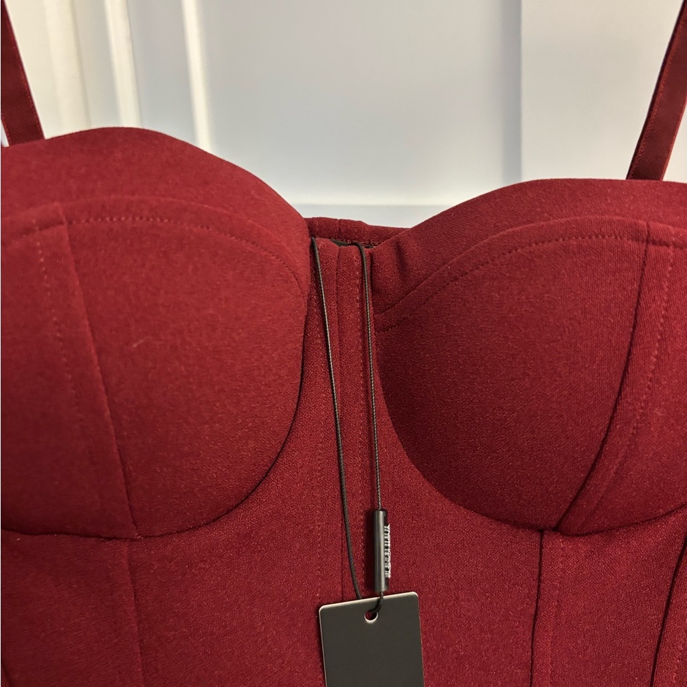 Fashion Nova Burgundy Bustier Bodysuit - Picture 3 of 5